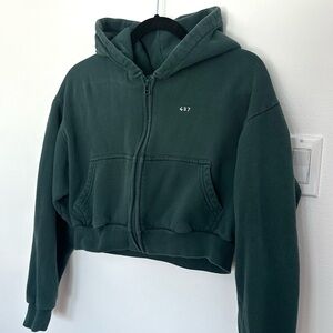 Green 437 Zip-Up Cropped Hoodie